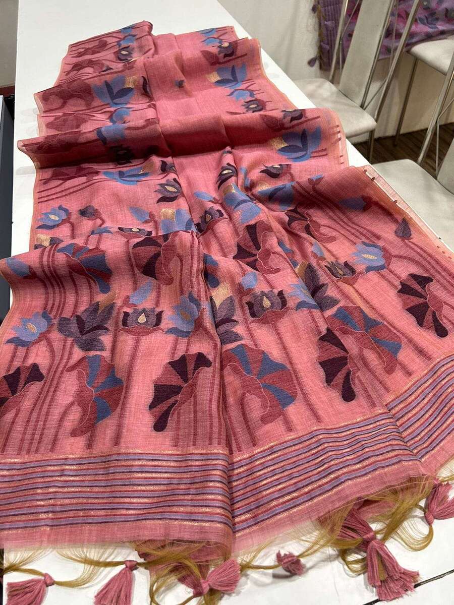 Peach Muga Cotton Saree With Matching Blouse