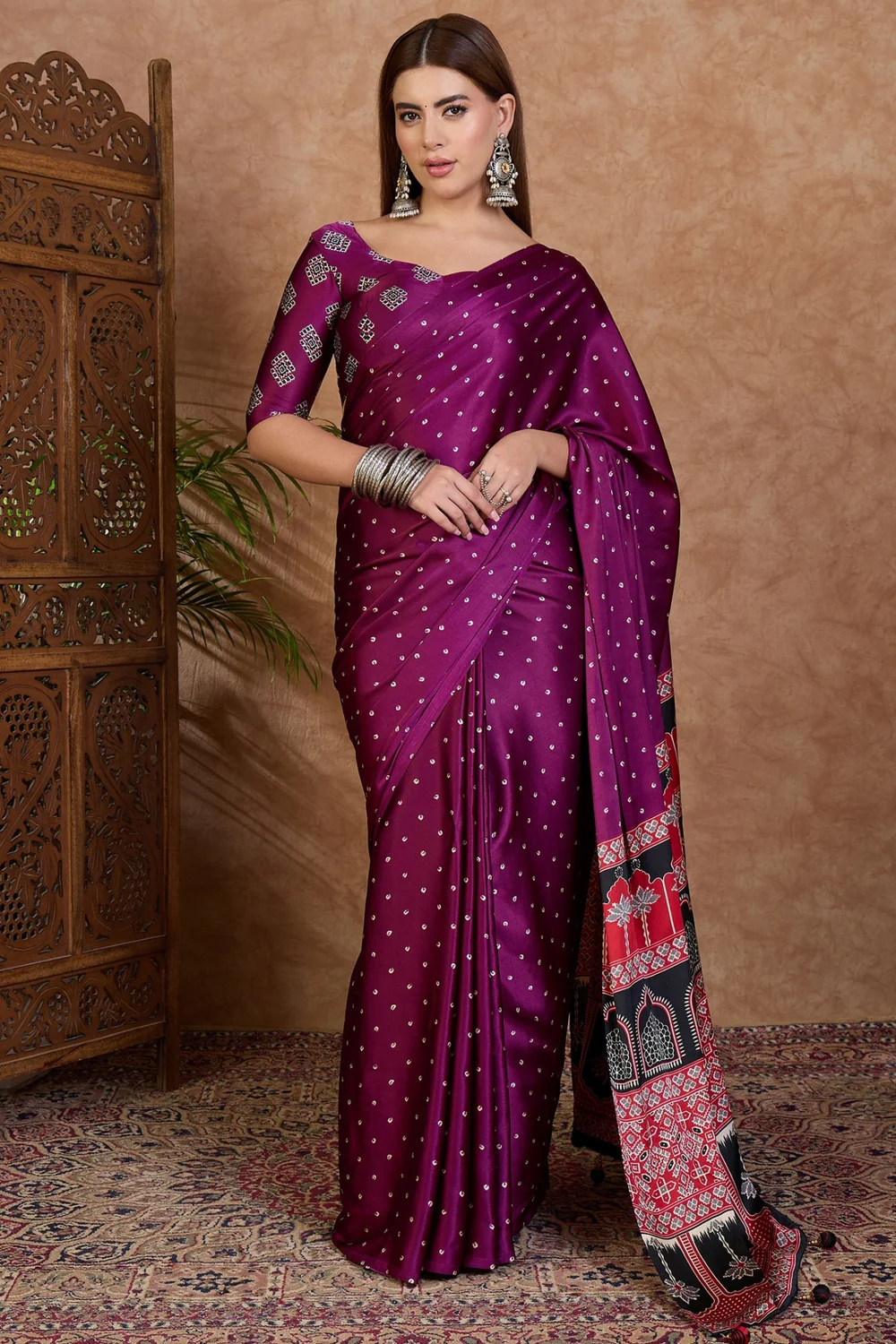 Purple Semi Modal Saree With Blouse Piece