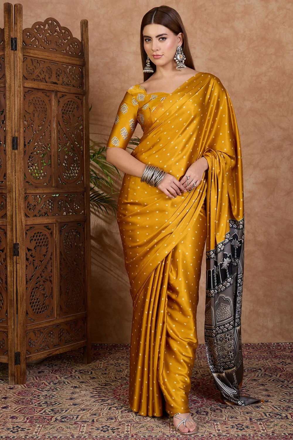 Yellow Semi Modal Saree With Blouse Piece