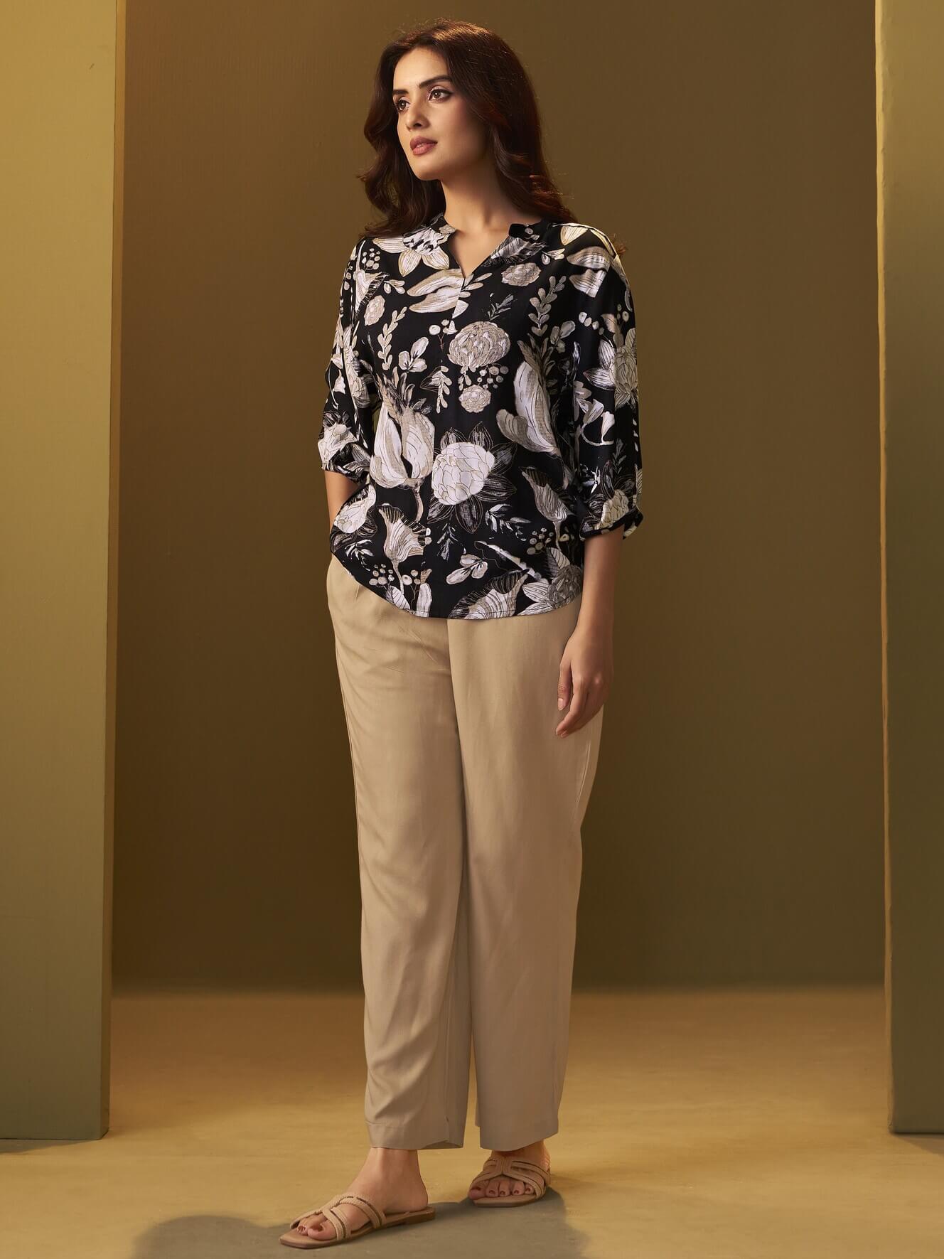 Black and Brown Printed Rayon Co-Ord Set