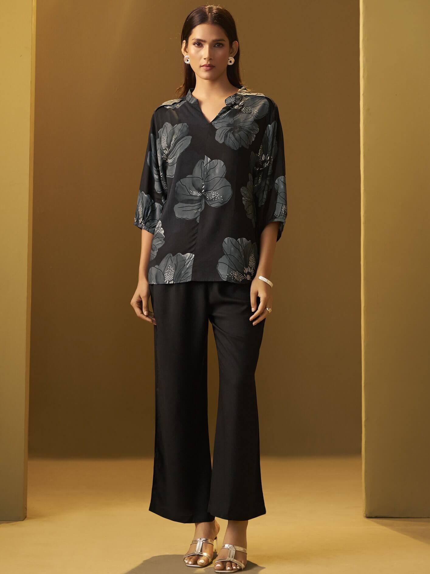 Black Printed Rayon Co-Ord Set
