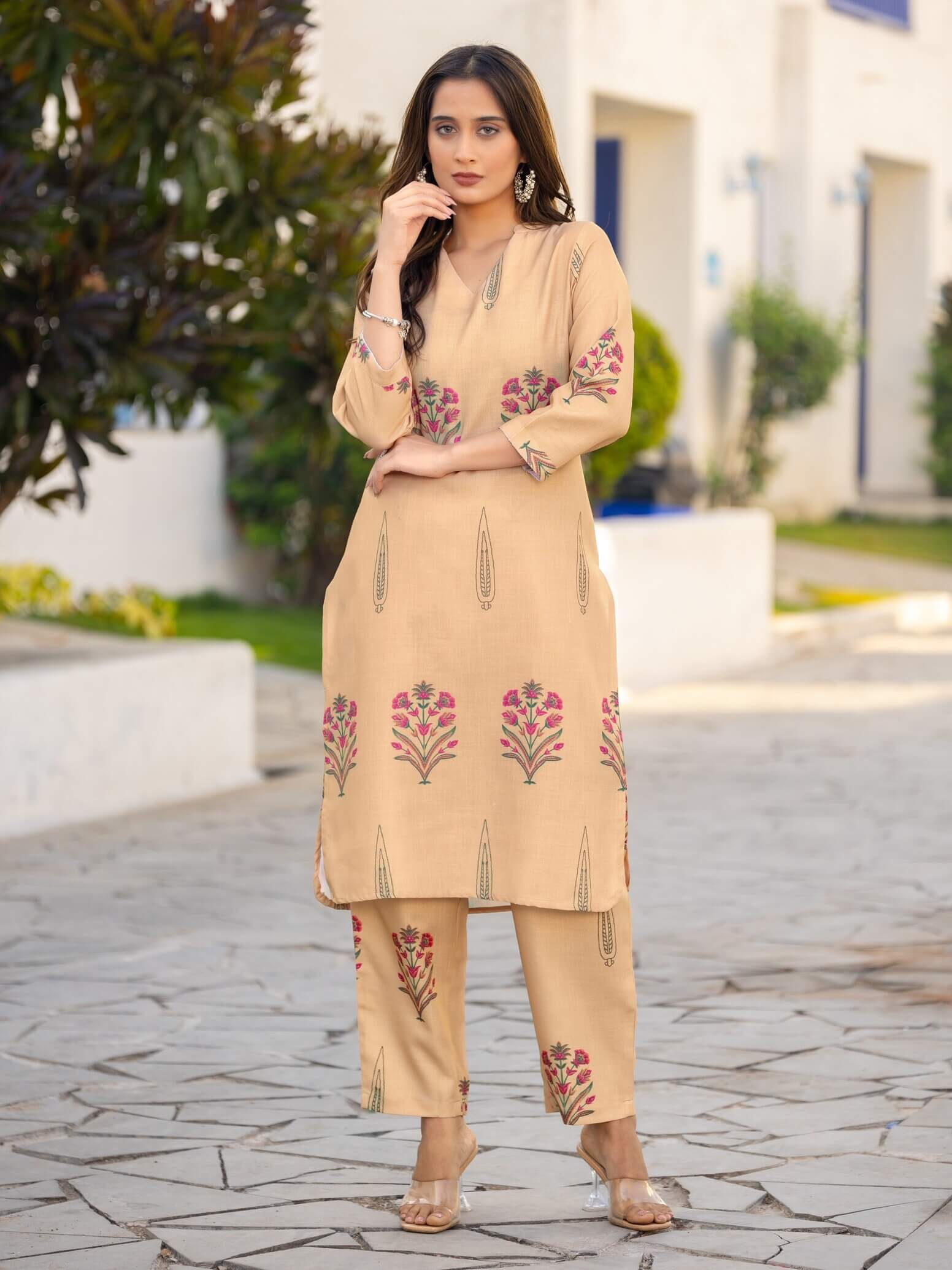 Brown Cotton Blend Printed Co-Ord Set