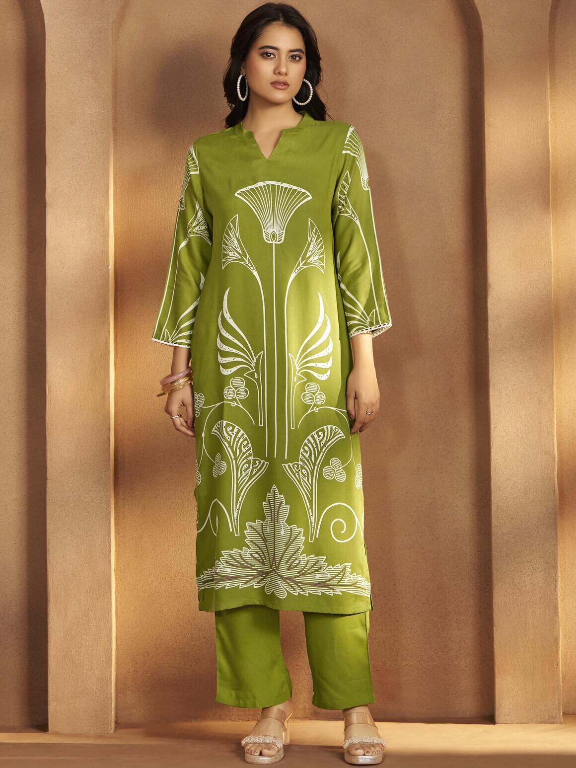 Green Printed Viscose Rayon Co-Ord Set