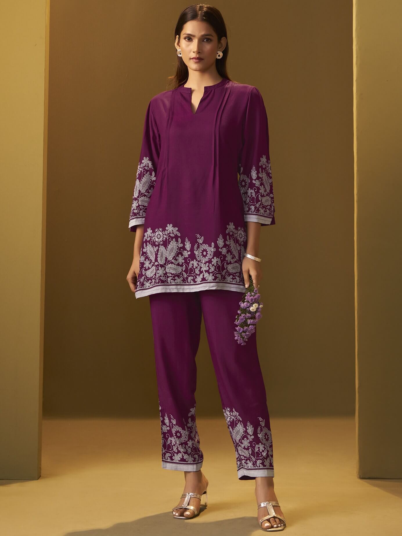 Plum Floral Printed Rayon Co-Ord Set