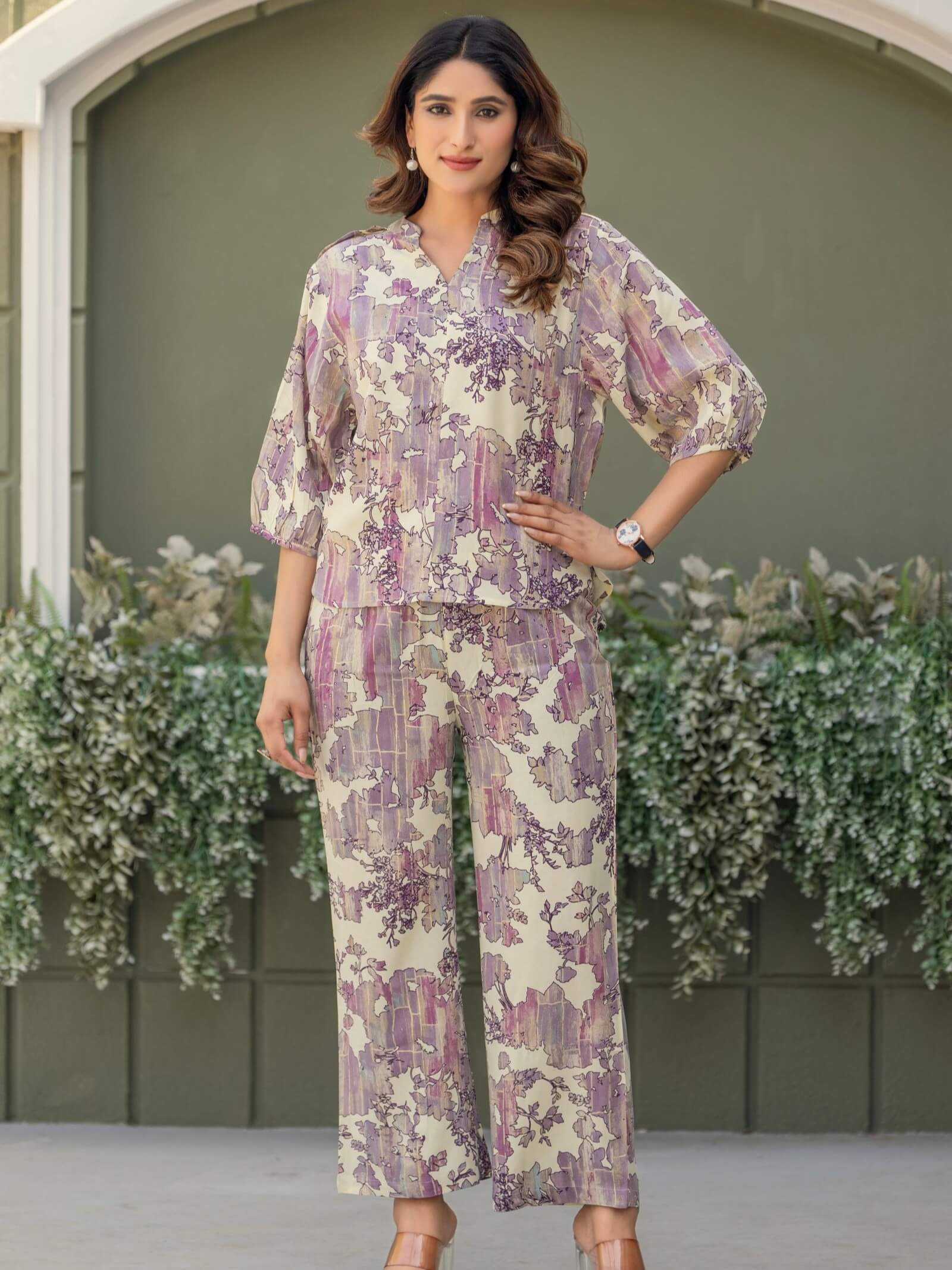 Multicolor And Rust Foil Printed Viscose Rayon Co-Ord Set