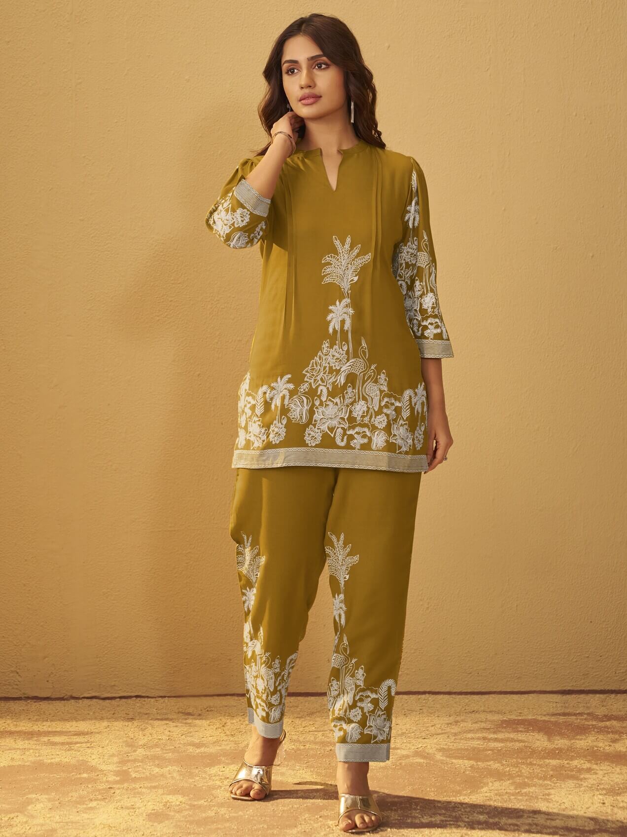 Mustard Printed Rayon Co-Ord Set