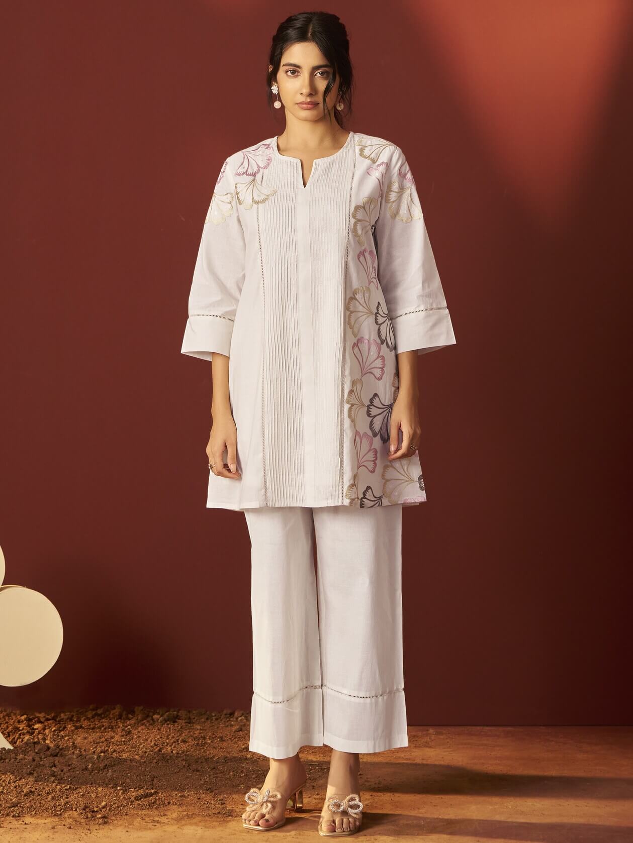 Off White Floral Printed Cotton Co-Ord Set