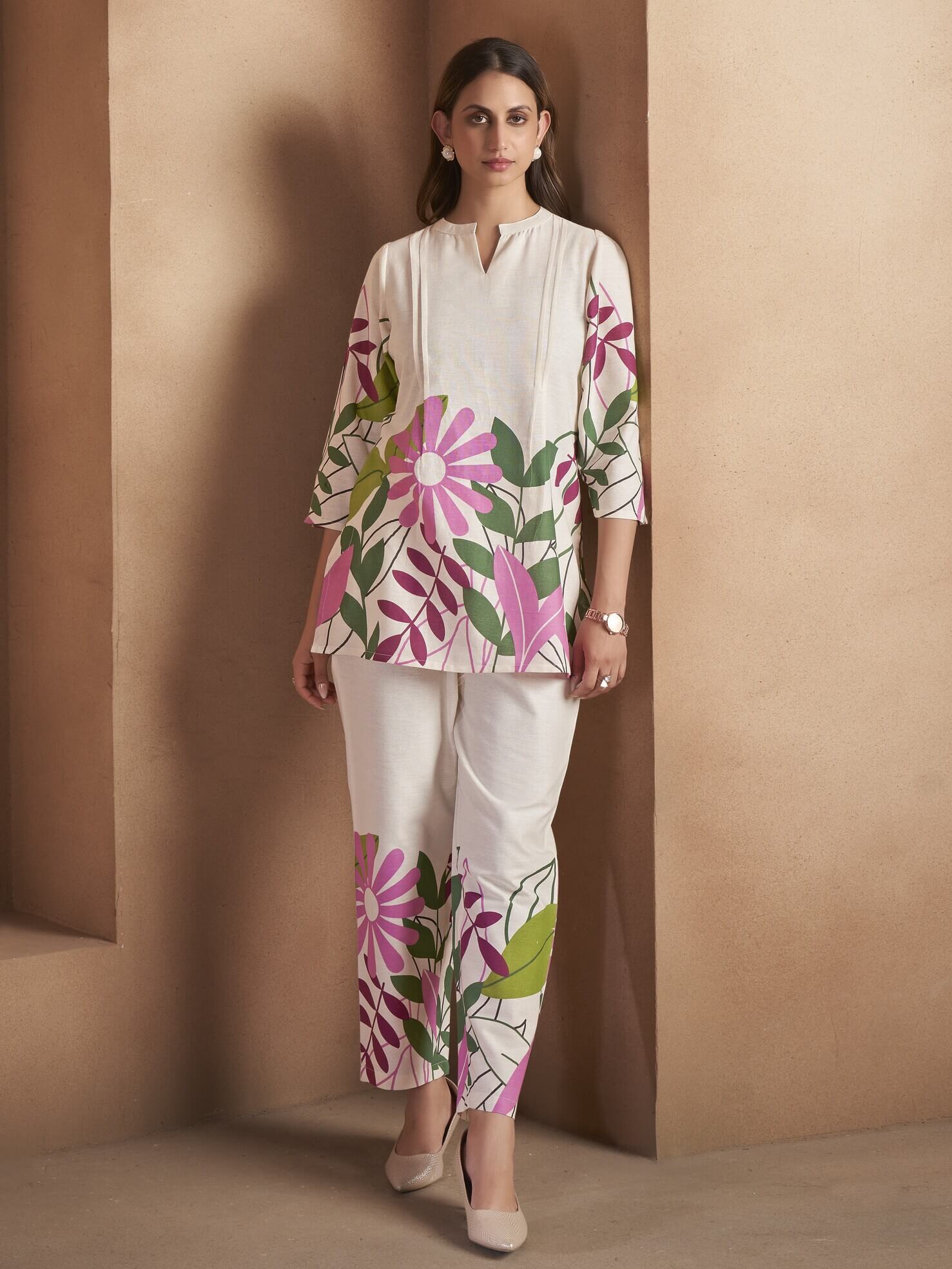 Off-White Pure Cotton Floral Printed Co-Ord Set