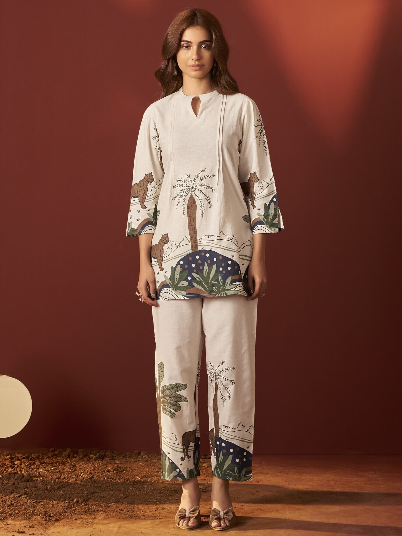 Off White Printed Cotton Co-Ord Set