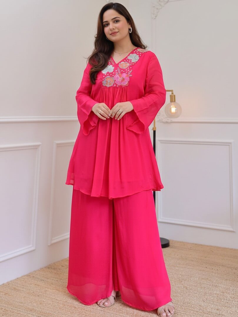 Pink Cotton Embroidered Co-Ord Set