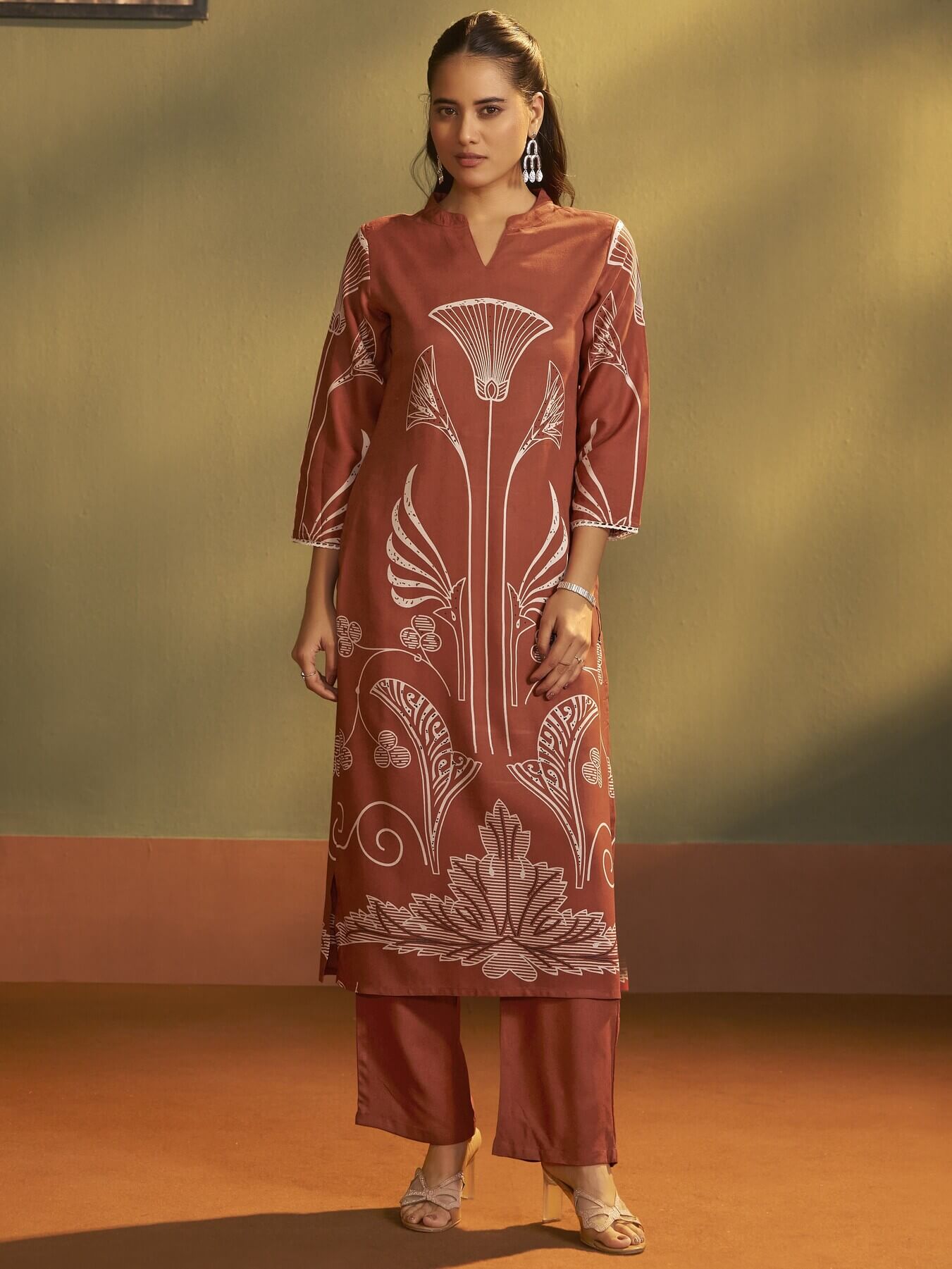 Rust Printed Viscose Rayon Co-Ord Set