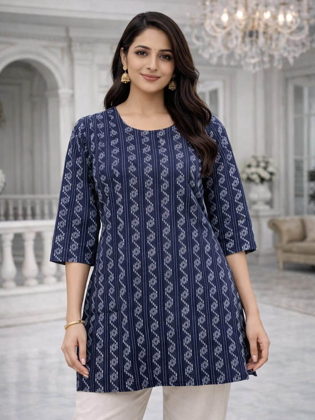 Indigo Blue Muslin Printed Short Kurti