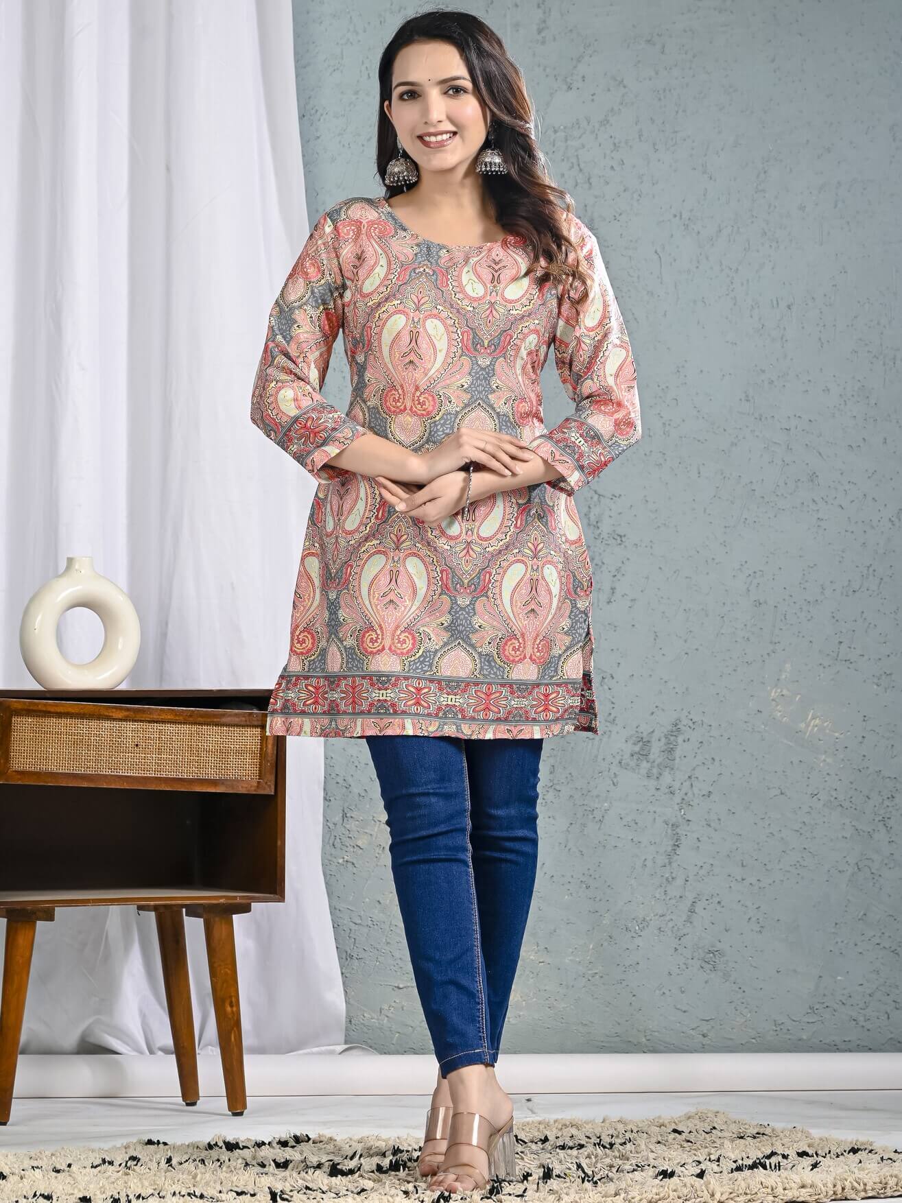 Multicolor Printed Muslin Short Kurti