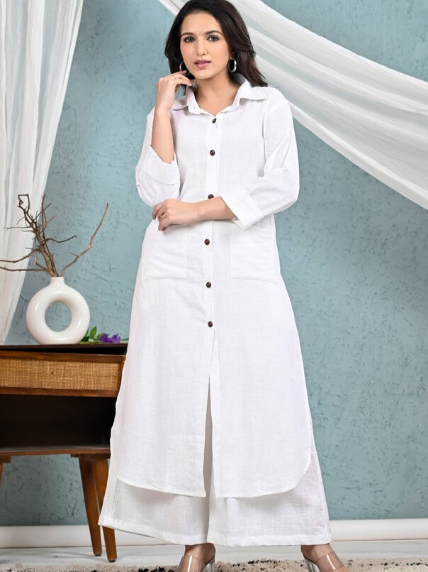 White Cotton Kurta Palazzo Set